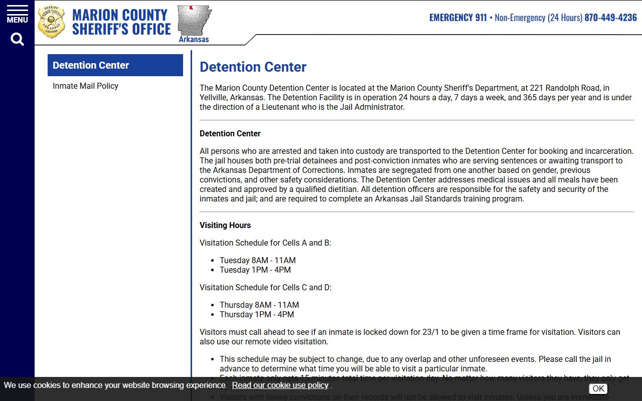 Marion County Detention Center inmate population and visitation information