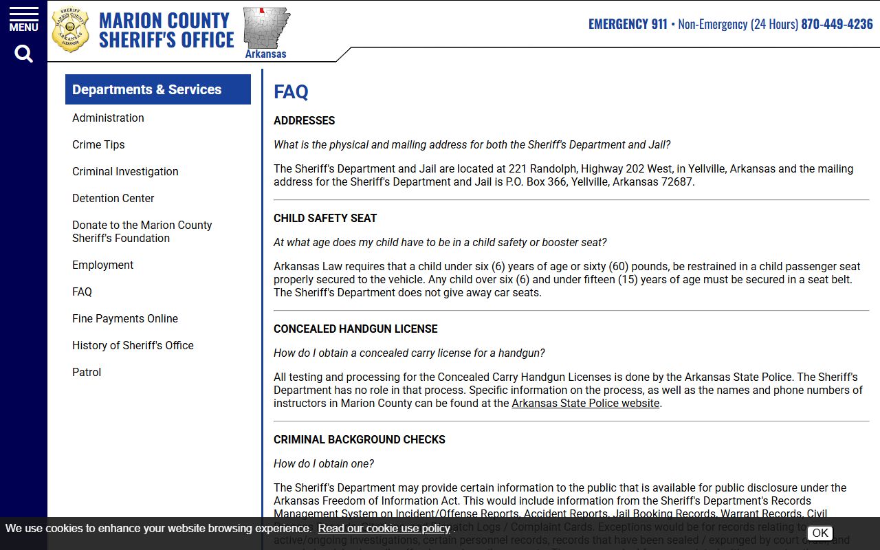 Marion County sheriff FAQ with public records, jail booking records, warrants, and bond information